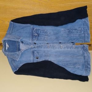 "CJ BANKS" Denim button up jacket w/ sweatshirt sleeves & pair of matching socks